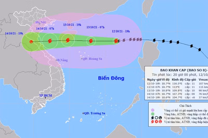 Vị trí và hướng di chuyển của bão số 8. (Nguồn: nchmf.gov.vn)