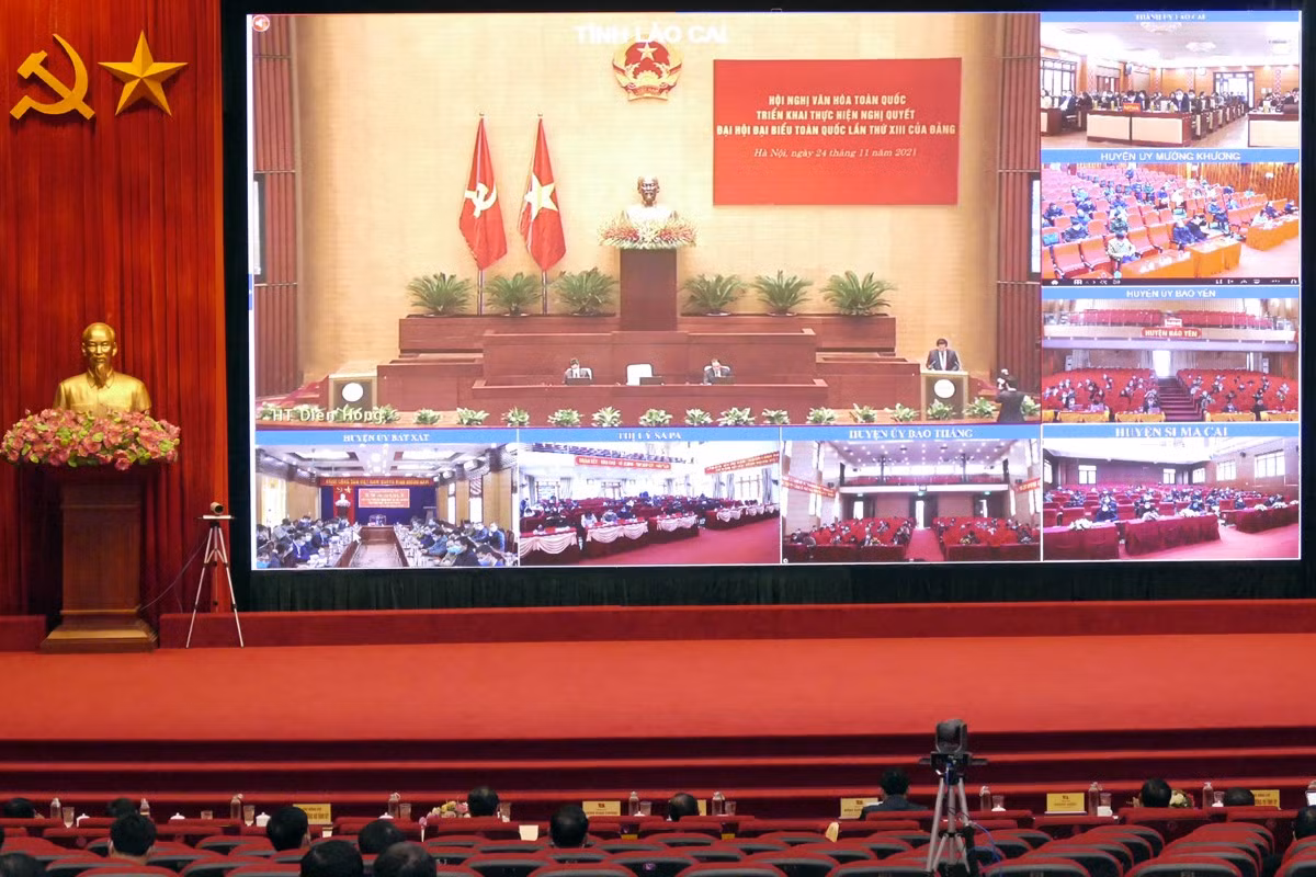 Quang cảnh hội nghị nhìn từ điểm cầu Lào Cai.