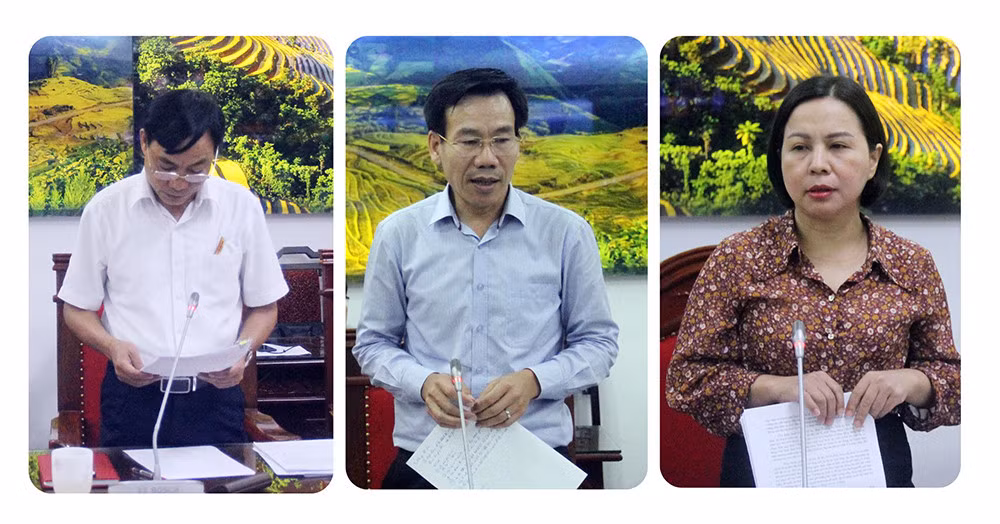 Lãnh đạo Ủy ban Kiểm tra Tỉnh uỷ, Ban Tuyên giáo Tỉnh uỷ, Ban Dân vận Tỉnh uỷ nêu ý kiến tại hội nghị.