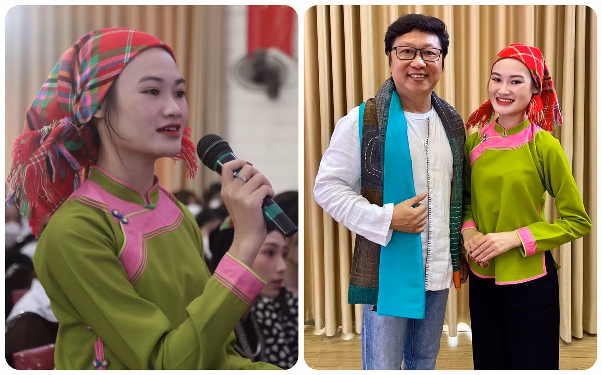 Cô gái dân tộc Giáy Nông Thị Huyền có nét đẹp mảnh mai.
