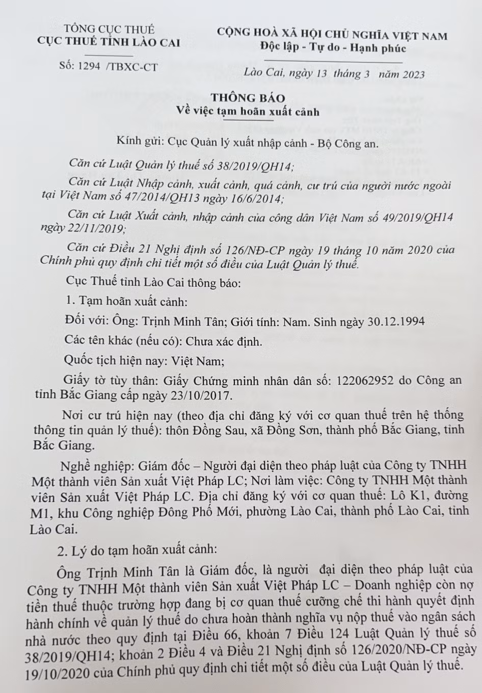 Một số giám đốc doanh nghiệp, hợp tác xã bị đề nghị tạm hoãn xuất cảnh do không hoàn thành nghĩa vụ thuế ảnh 1