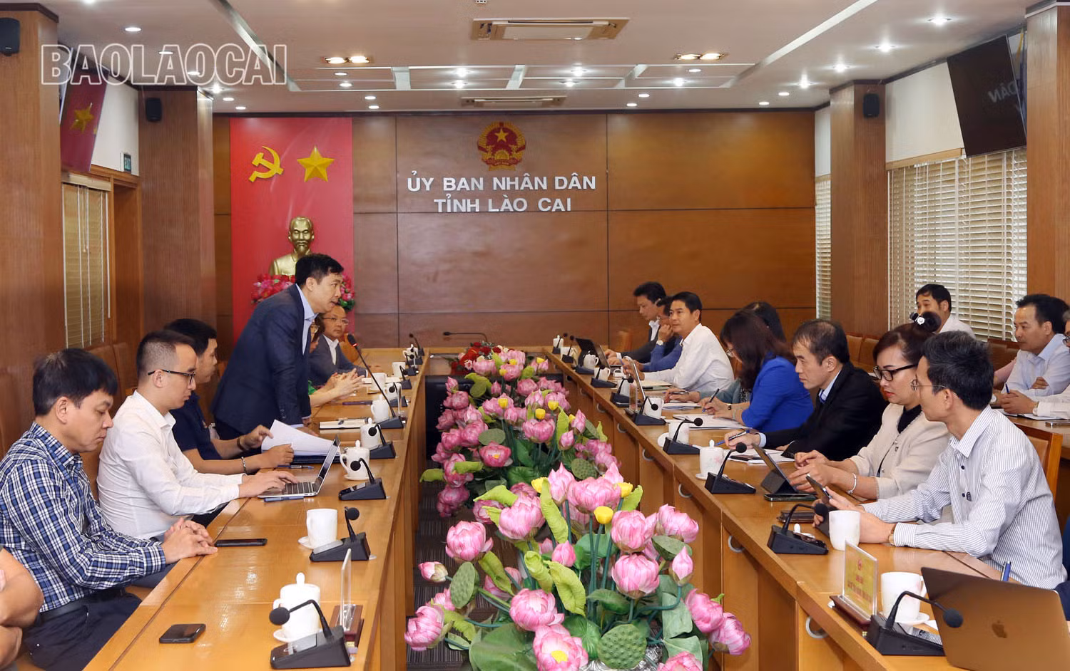 Đồng chí Đỗ Thanh Hải, Phó Tổng Giám đốc Đài Truyền hình Việt Nam phát biểu tại buổi làm việc.