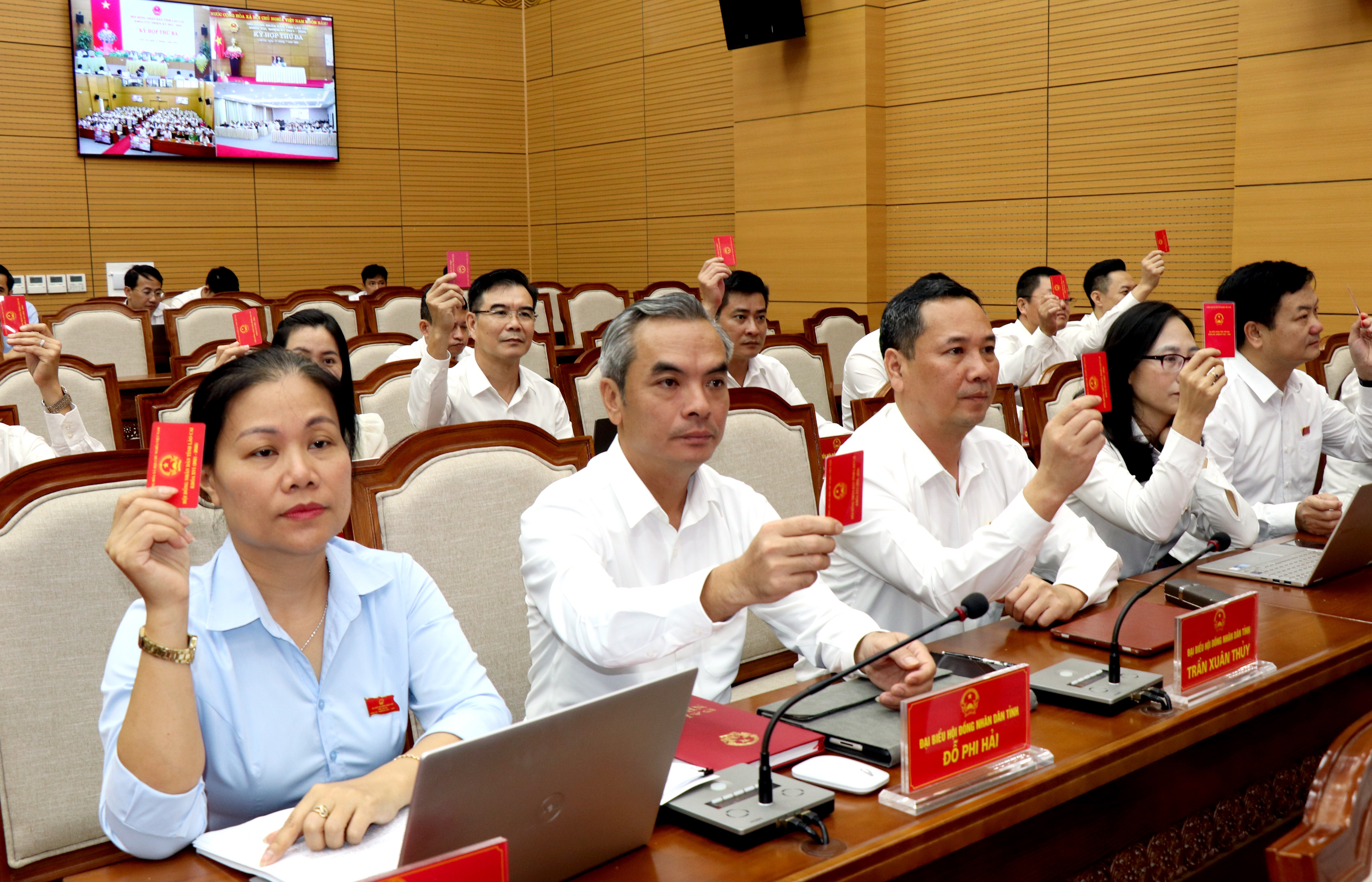 Các đại biểu biểu quyết thông qua các nghị quyết tại kỳ họp. img-1019.jpg