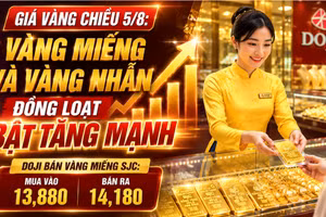 Giá vàng chiều 5/8: Vàng miếng và vàng nhẫn đồng loạt bật tăng mạnh