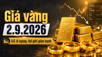 Giá vàng hôm nay 2/9/2026: Vàng thế giới lao dốc, trong nước đứng yên