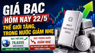 Giá bạc hôm nay 22/5: Bạc thế giới tăng tiếp, trong nước giảm nhẹ