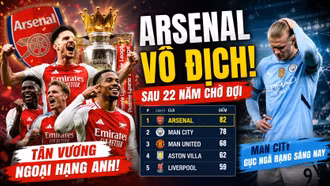 Bảng xếp hạng Ngoại hạng Anh mới nhất: Arsenal đăng quang sau 22 năm