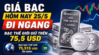 Giá bạc sáng 25/5 ổn định, bạc thế giới neo quanh 75,5 USD