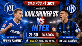 Trực tiếp Karlsruher SC vs Inter 21h30 hôm nay xem ở đâu?