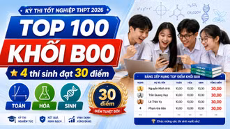 TOP 100 thí sinh điểm cao nhất khối B00 năm 2026: 4 thí sinh đạt tuyệt đối 30 điểm