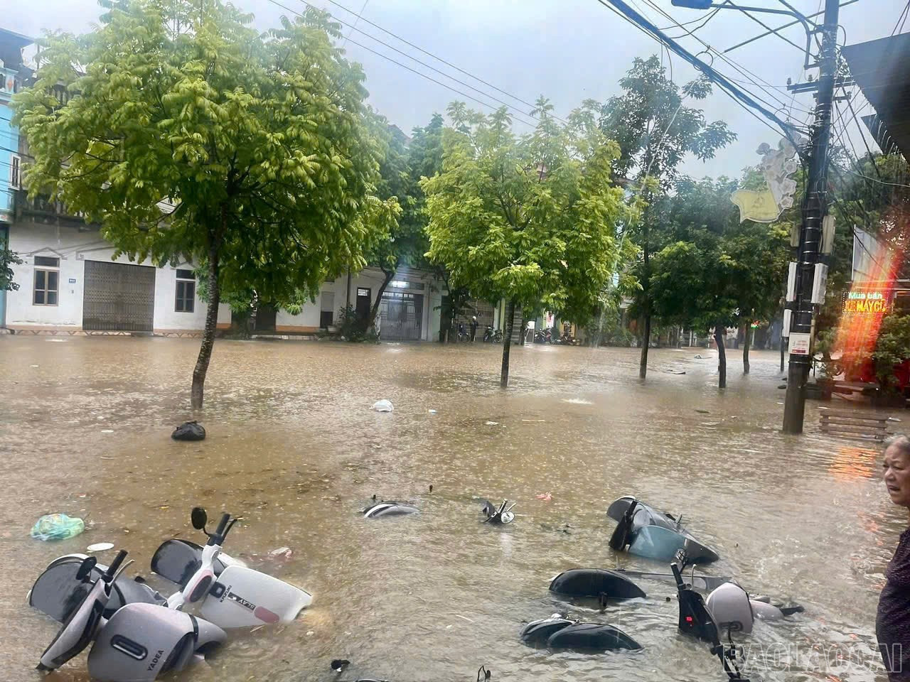 Nhiều xe máy, xe điện chưa kịp di chuyển bị nhấn chìm. baolaocai-br_z6992038473387-5c5633f020b07b23ac7892d4c2b830a7.jpg