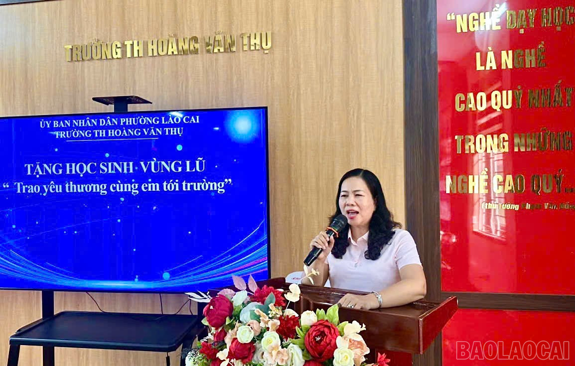 Cô Nguyễn Thị Lan Anh, Hiệu trưởng Trường Tiểu học Hoàng Văn Thụ thay mặt thầy và trò nhà trường gửi lời chia sẻ đến các đơn vị trường bạn. baolaocai-br_z7138064433864-629d7a3384197ea5ce9a4abd032fd58b.jpg