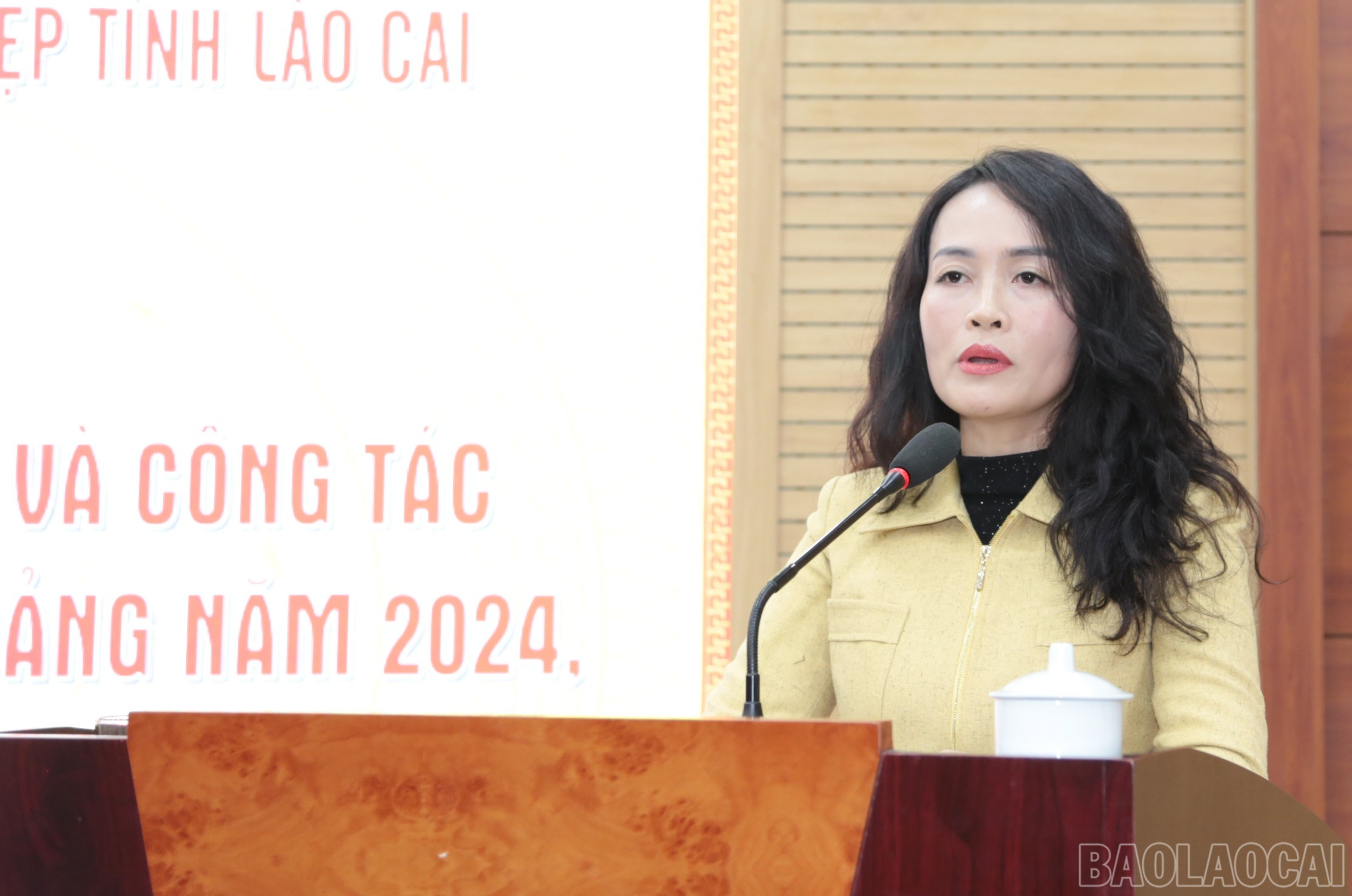 Lãnh đạo Đài Phát thanh - Truyền hình tỉnh tham luận tại hội nghị. baolaocai-br_img-6166.jpg