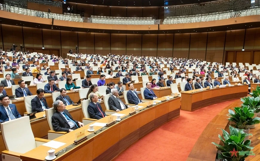 Các đồng chí lãnh đạo, nguyên lãnh đạo Đảng, Nhà nước cùng các đại biểu Quốc hội dự phiên bế mạc.