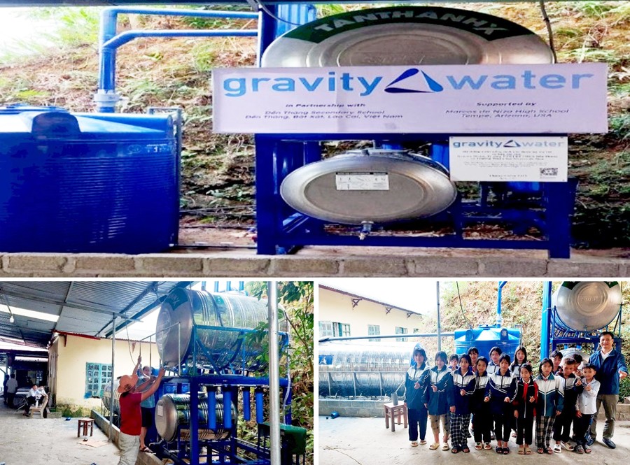 Lắp đặt hệ thống lọc nước tại trường học huyện Bát Xát (Tổ chức Gravity Water, Mỹ tài trợ). Ảnh: Cổng thông tin điện tử tỉnh Lào Cai loc-nuoc-bx.jpg