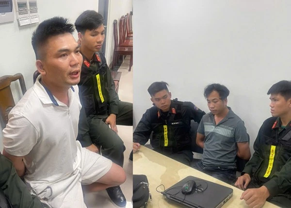 Đối tượng Hà Quang Sơn (trái) và Hoàng Văn Đông (phải) bị lực lượng chức năng bắt giữ.