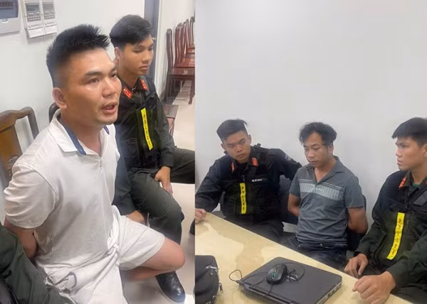 Đối tượng Hà Quang Sơn (trái) và Hoàng Văn Đông (phải) bị lực lượng chức năng bắt giữ.