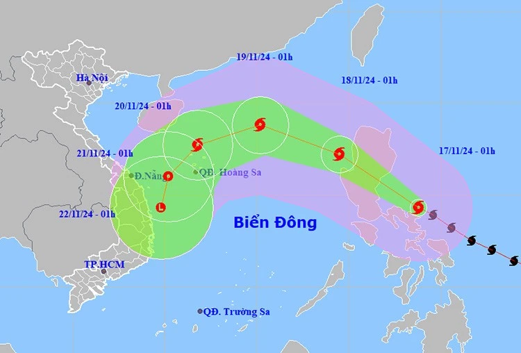 Vị trí và đường đi của bão ManYi. Ảnh: NCHMF
