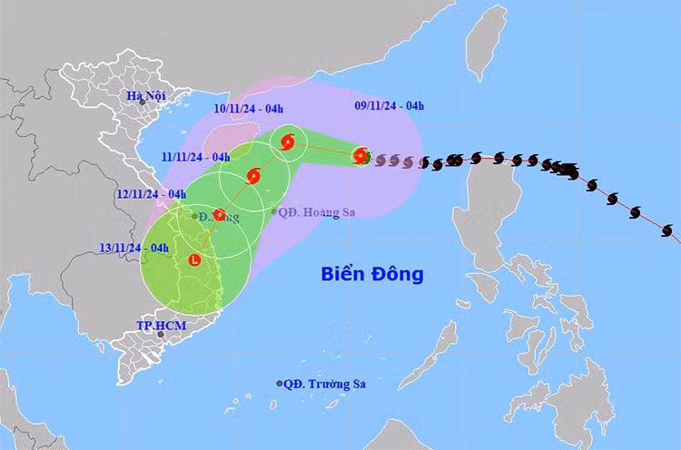 Vị trí và đường đi của bão số 7. Ảnh: NCHMF
