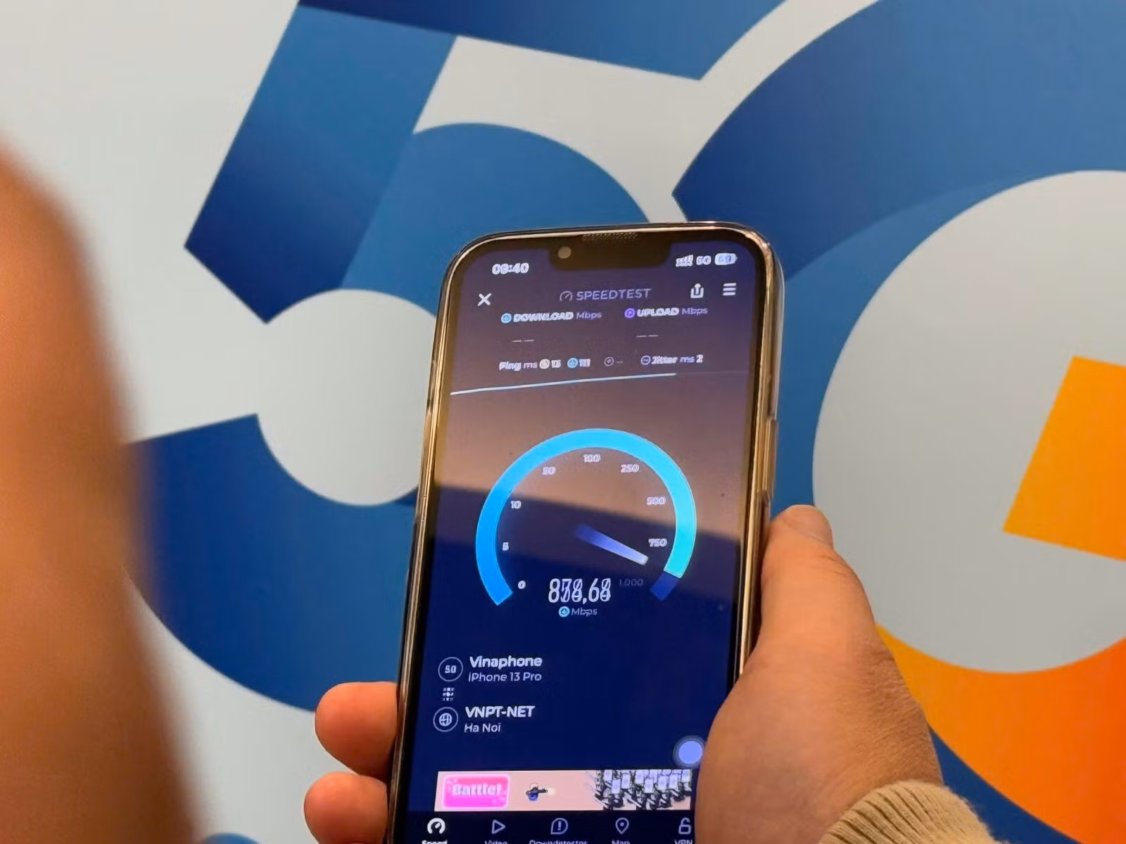 Test tốc độ sử dụng 5G của nhà mạng Vinaphone.