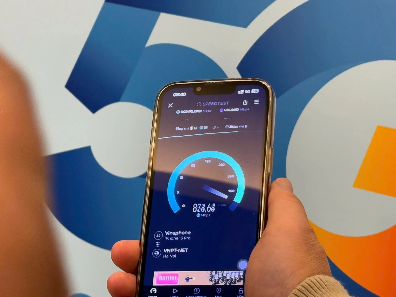 Test tốc độ sử dụng 5G của nhà mạng Vinaphone.