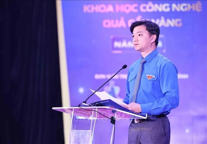 Bí thư Trung ương Đoàn Nguyễn Minh Triết phát biểu. Ảnh: Minh Đức/TTXVN