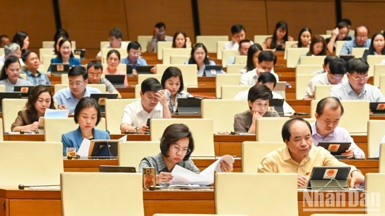 Các đại biểu Quốc hội làm việc tại hội trường. (Ảnh: BÙI GIANG)