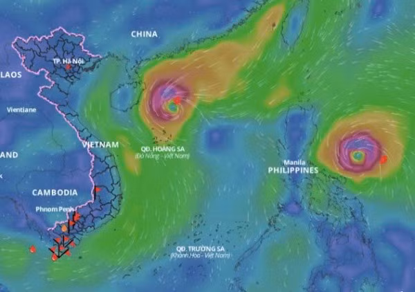 Bão Toraji đang theo sát bão số 7. Nguồn: Hệ thống Giám sát thiên tai Việt Nam