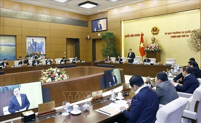 Chủ tịch Quốc hội Trần Thanh Mẫn phát biểu khai mạc phiên họp thứ 42 của Ủy ban Thường vụ Quốc hội. Ảnh: Doãn Tấn/TTXVN