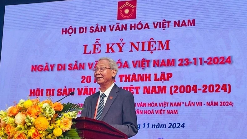 Phó Giáo sư, Tiến sĩ Đỗ Văn Trụ, Chủ tịch Hội Di sản Văn hóa Việt Nam phát biểu.