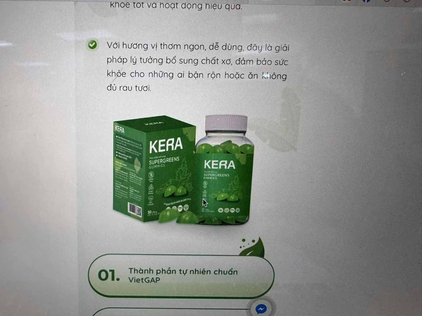 Sản phẩm kẹo rau củ Kera được quảng cáo trên mạng.