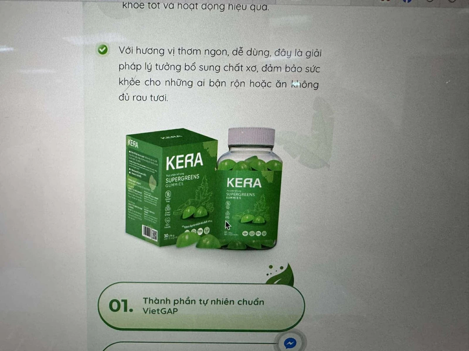 Sản phẩm kẹo rau củ Kera được quảng cáo trên mạng.