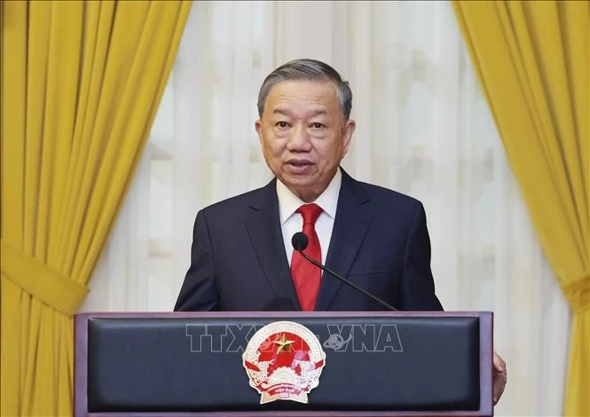 Tổng Bí thư, Chủ tịch nước Tô Lâm, Bí thư Quân ủy Trung ương, Chủ tịch Hội đồng Quốc phòng và An ninh, Thống lĩnh các lực lượng vũ trang phát biểu chỉ đạo. Ảnh: Lâm Khánh/TTXVN