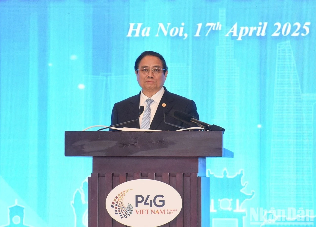 Thủ tướng Phạm Minh Chính phát biểu bế mạc Hội nghị Thượng đỉnh P4G lần thứ 4. (Ảnh: TRẦN HẢI)