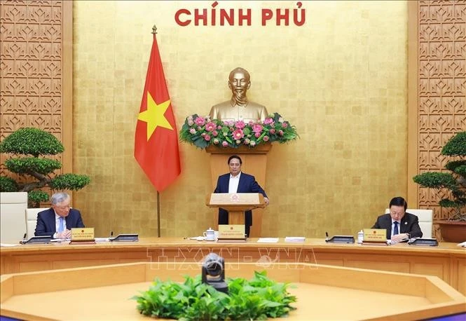 Thủ tướng Phạm Minh Chính chủ trì Phiên họp Chính phủ thường kỳ tháng 5 năm 2025. Ảnh: Dương Giang/TTXVN