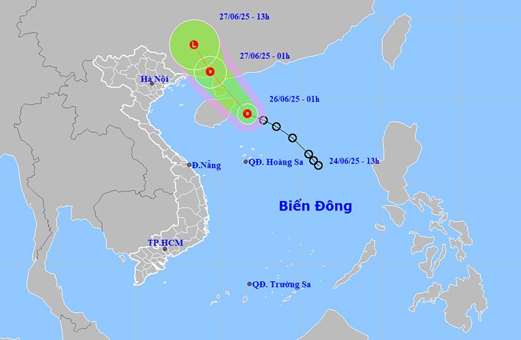 Đường đi và vị trí của áp thấp nhiệt đới ngày 26/6. Ảnh: thoitietvietnam Đường đi và vị trí của áp thấp nhiệt đới ngày 26/6. Ảnh: thoitietvietnam