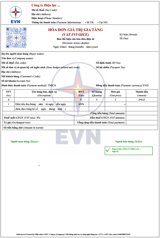 Mẫu hóa đơn tiền điện mới. Ảnh: EVN Mẫu hóa đơn tiền điện mới. Ảnh: EVN