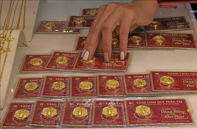 Sản phẩm Vàng Linh Quý Thần Tài của Công ty Bảo Tín Minh Châu. Ảnh: Trần Việt/TTXVN