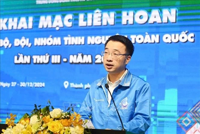 Bí thư Trung ương Đoàn TNCS Hồ Chí Minh, Chủ tịch Hội LHTN Việt Nam Nguyễn Tường Lâm phát biểu. Ảnh: Minh Đức/TTXVN