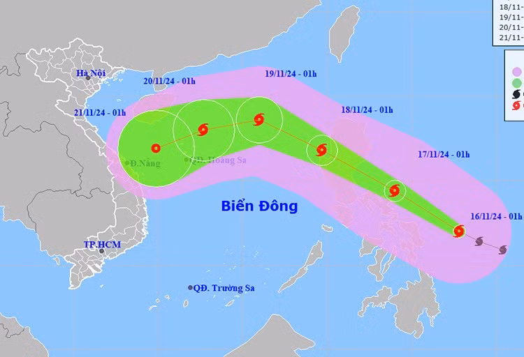 Vị trí và đường đi của bão Man-Yi. Ảnh: NCHMF
