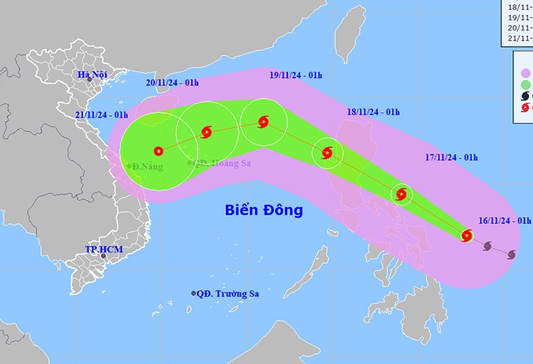 Vị trí và đường đi của bão Man-Yi. Ảnh: NCHMF Vị trí và đường đi của bão Man-Yi. Ảnh: NCHMF