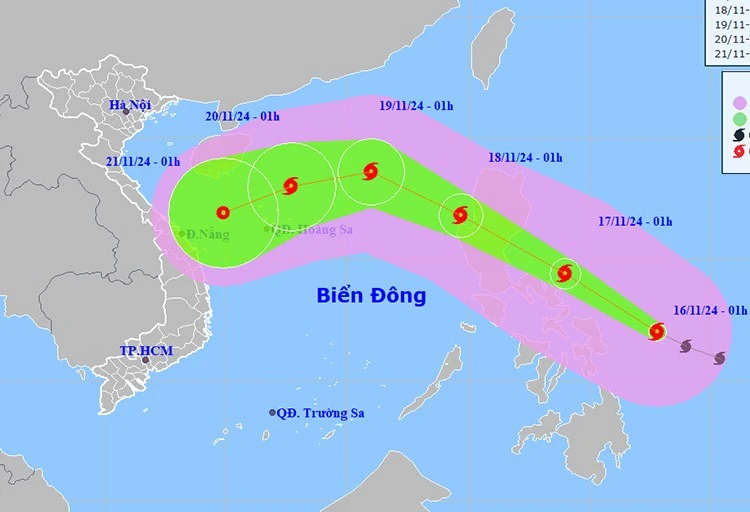 Vị trí và đường đi của bão Man-Yi. Ảnh: NCHMF