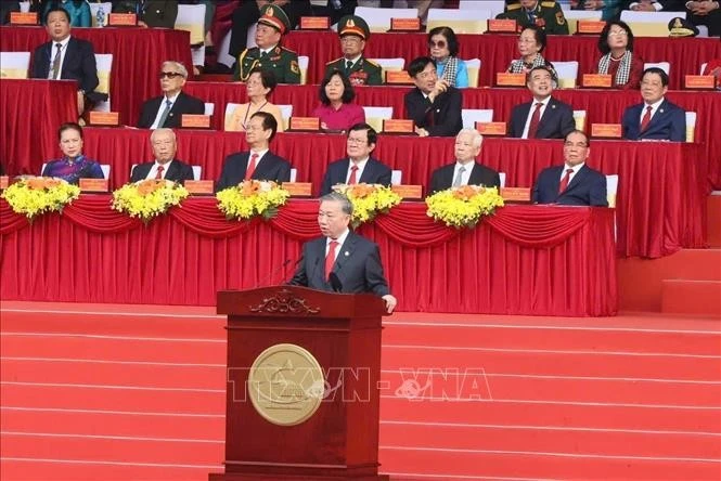 Tổng Bí thư Tô Lâm đọc diễn văn Kỷ niệm 50 năm Ngày Giải phóng miền Nam, thống nhất đất nước. Ảnh: TTXVN