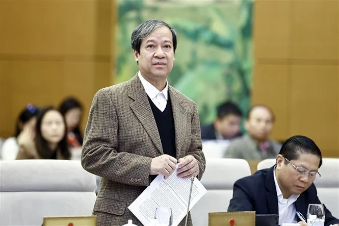 Bộ trưởng Bộ Giáo dục và Đào tạo Nguyễn Kim Sơn phát biểu. Ảnh: Doãn Tấn/TTXVN