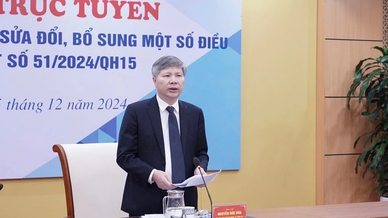 Phó Tổng Giám đốc Bảo hiểm xã hội Việt Nam Nguyễn Đức Hòa phát biểu tại hội nghị. (Ảnh VSS)