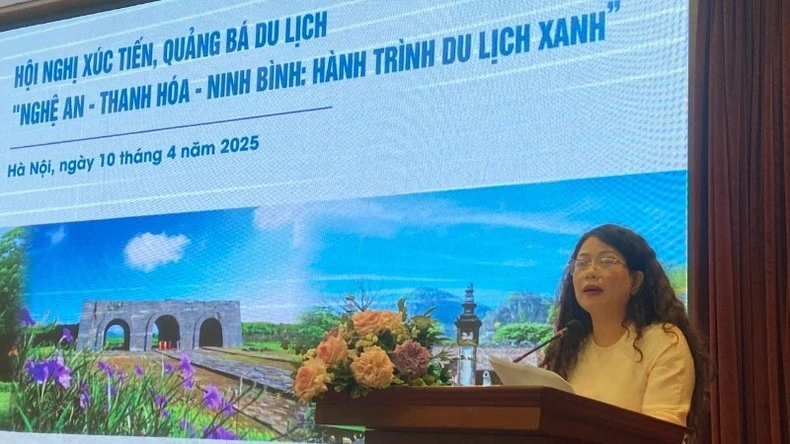 Bà Vương Thị Hải Yến, Giám đốc Sở Văn hóa, Thể thao và Du lịch Thanh Hóa phát biểu tại hội nghị.