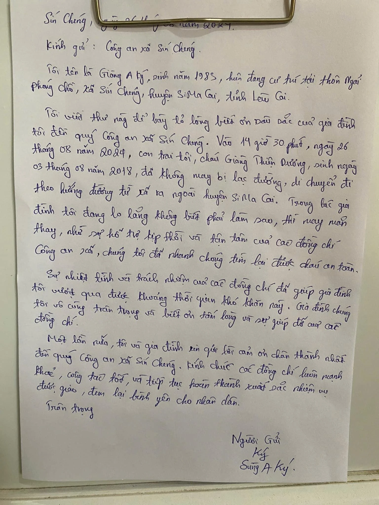 Ảnh 2. Thư cảm ơn của gia đình cháu bé.jpg