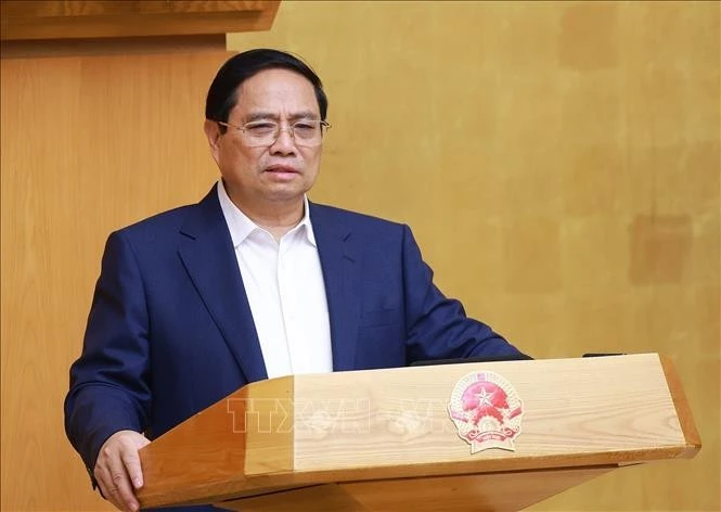Thủ tướng Phạm Minh Chính chủ trì Phiên họp Chính phủ thường kỳ tháng 5 năm 2025. Ảnh: Dương Giang/TTXVN
