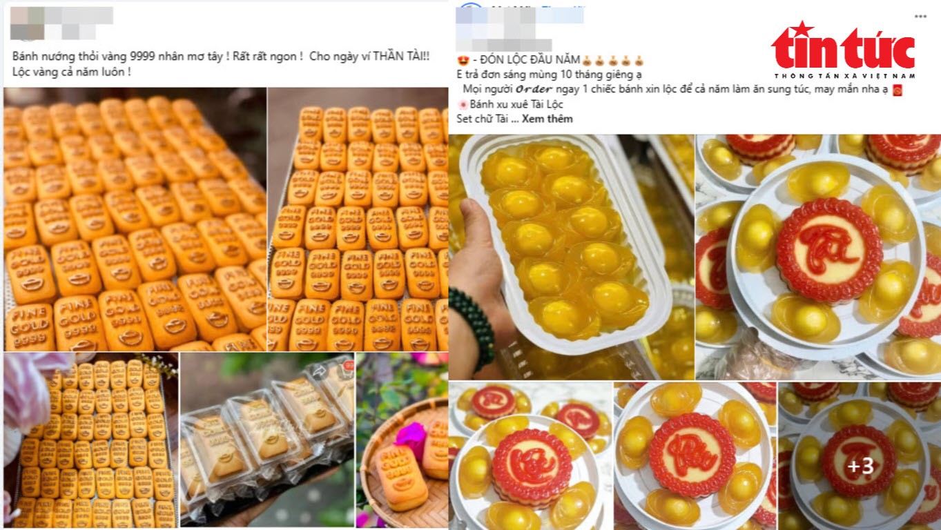 Các sản phẩm bánh nướng hình thỏi vàng 9999, bánh xu xuê tài lộc... được săn lùng để cúng ông Thần Tài. Các sản phẩm bánh nướng hình thỏi vàng 9999, bánh xu xuê tài lộc... được săn lùng để cúng ông Thần Tài.