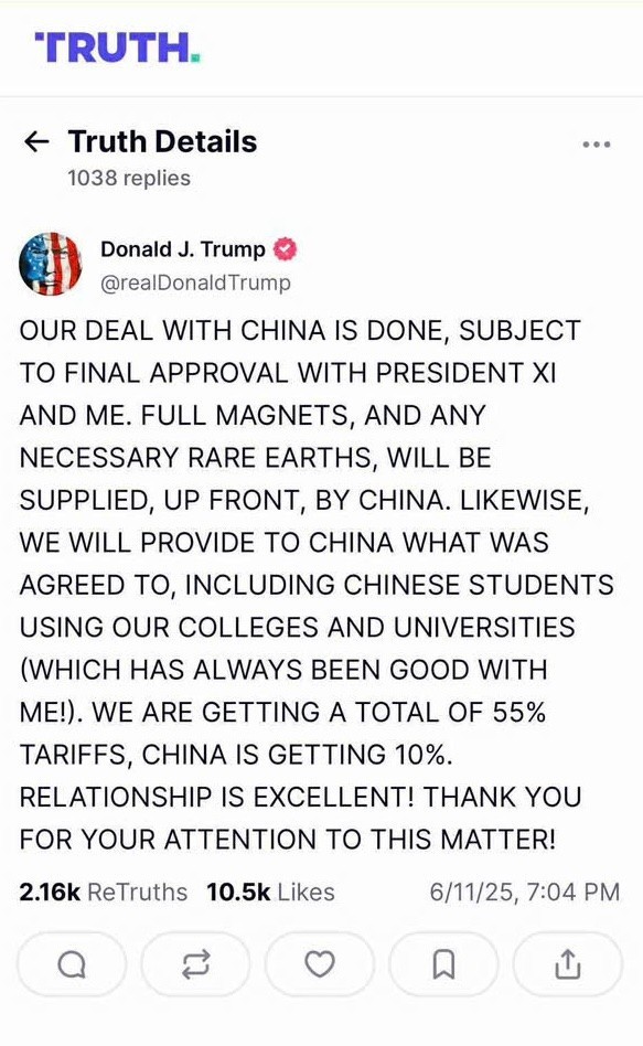 Ảnh chụp màn hình bài đăng của Tổng thống Donald Trump trên mạng xã hội Truth Social. Ảnh chụp màn hình bài đăng của Tổng thống Donald Trump trên mạng xã hội Truth Social.